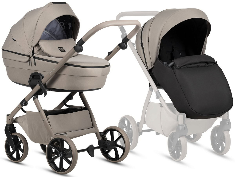 Детская коляска Tutis Uno 6 Plus Essential collection 4 в 1 с автокреслом Beno Beige и базой 1602172 Taupe с сумкой