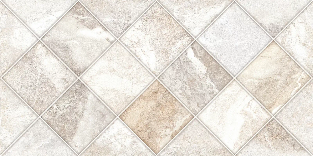 Настенная плитка Alma Ceramica TWU2550PRS14 Persey 24.9x50 белая / бежевая матовая / рельефная под камень / мозаику