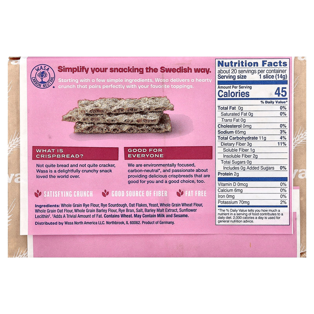 Wasa Flatbread, Цельнозерновые хрустящие хлебцы, из нескольких злаков, 275 г (9,7 унции)