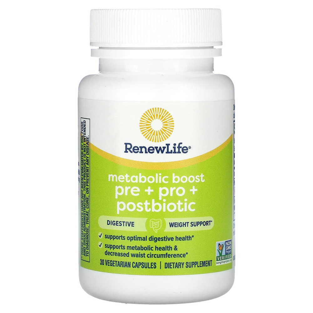 Renew Life, Metabolic Boost, Pre + Pro + Postbiotic, 30 вегетарианских капсул