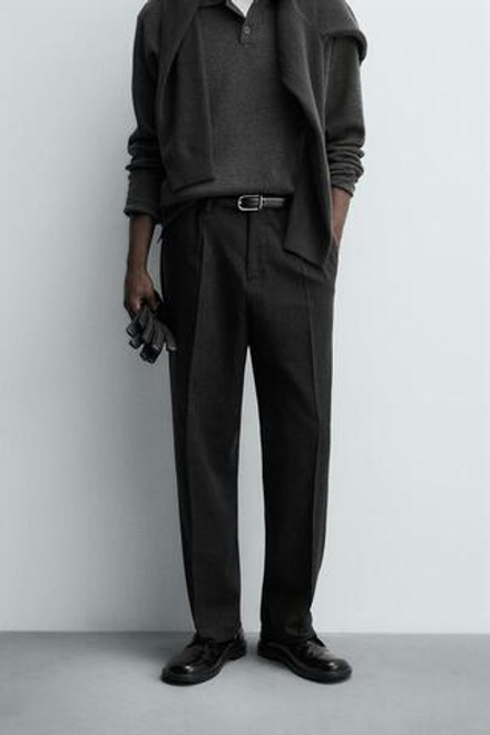 ZARA БРЮКИ ИЗ ХЛОПКА И ШЕРСТИ С РЕЛЬЕФНЫМ УЗОРОМ — LIMITED EDITION, СЕРЫЙ