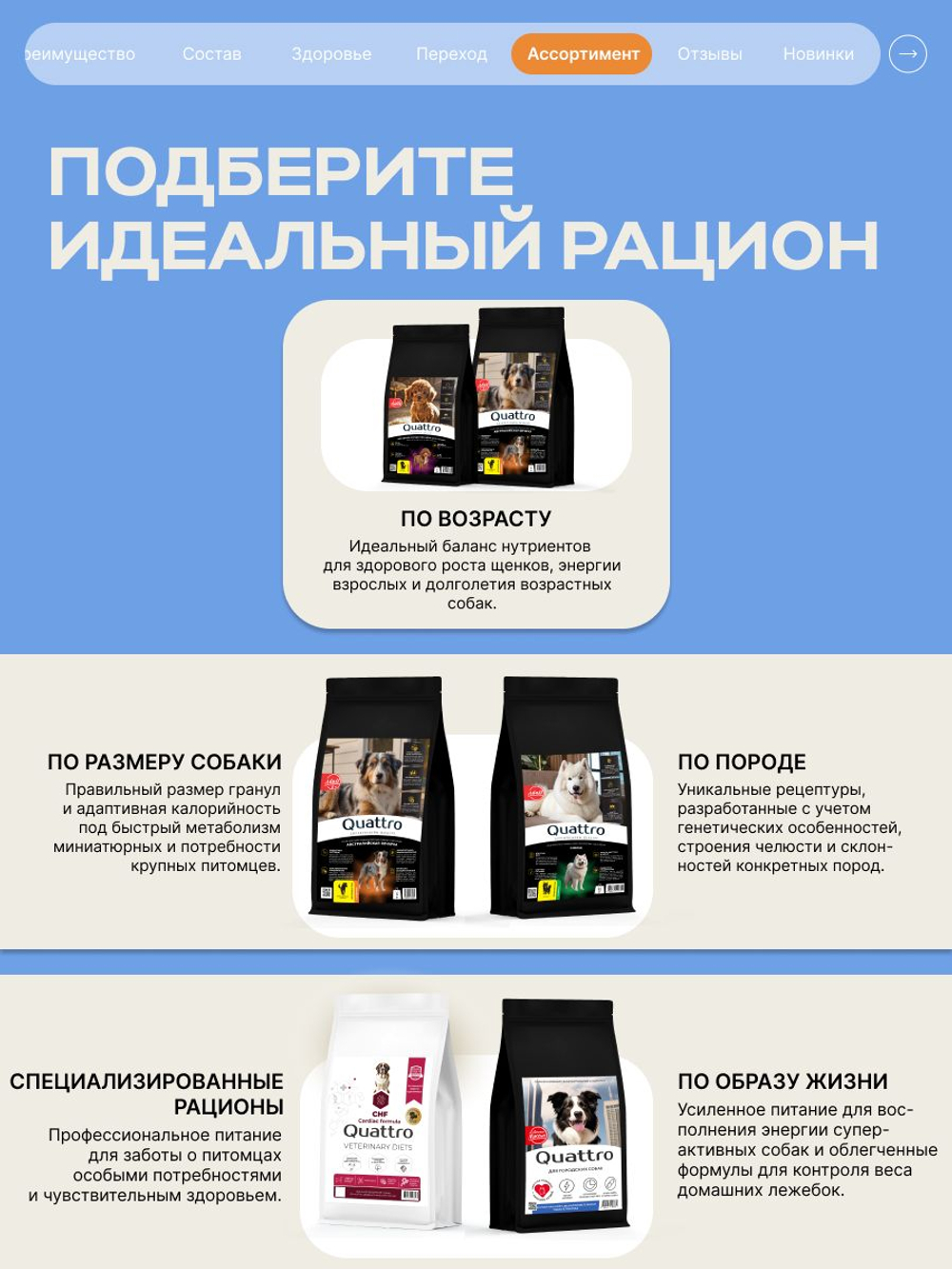 Корм сухой для взрослых собак породы Лабрадор-ретривер, премиум полнорационный комплекс, с индейкой, 3 кг, QUATTRO
