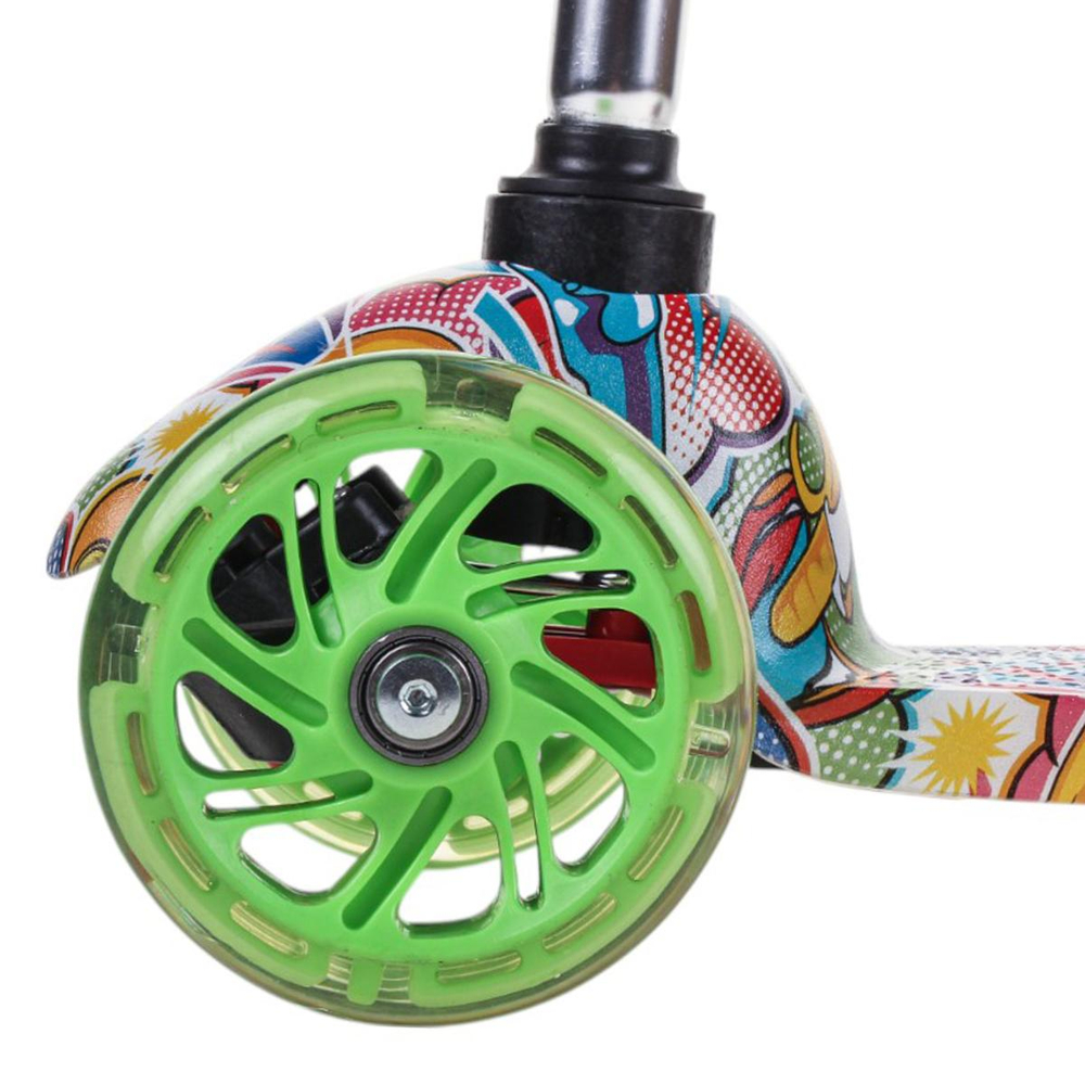 Самокат 3х-колес. 55 см, ручка макс. 62 см, зеленый, колеса PU свет цветные, макс. вес 45 кг