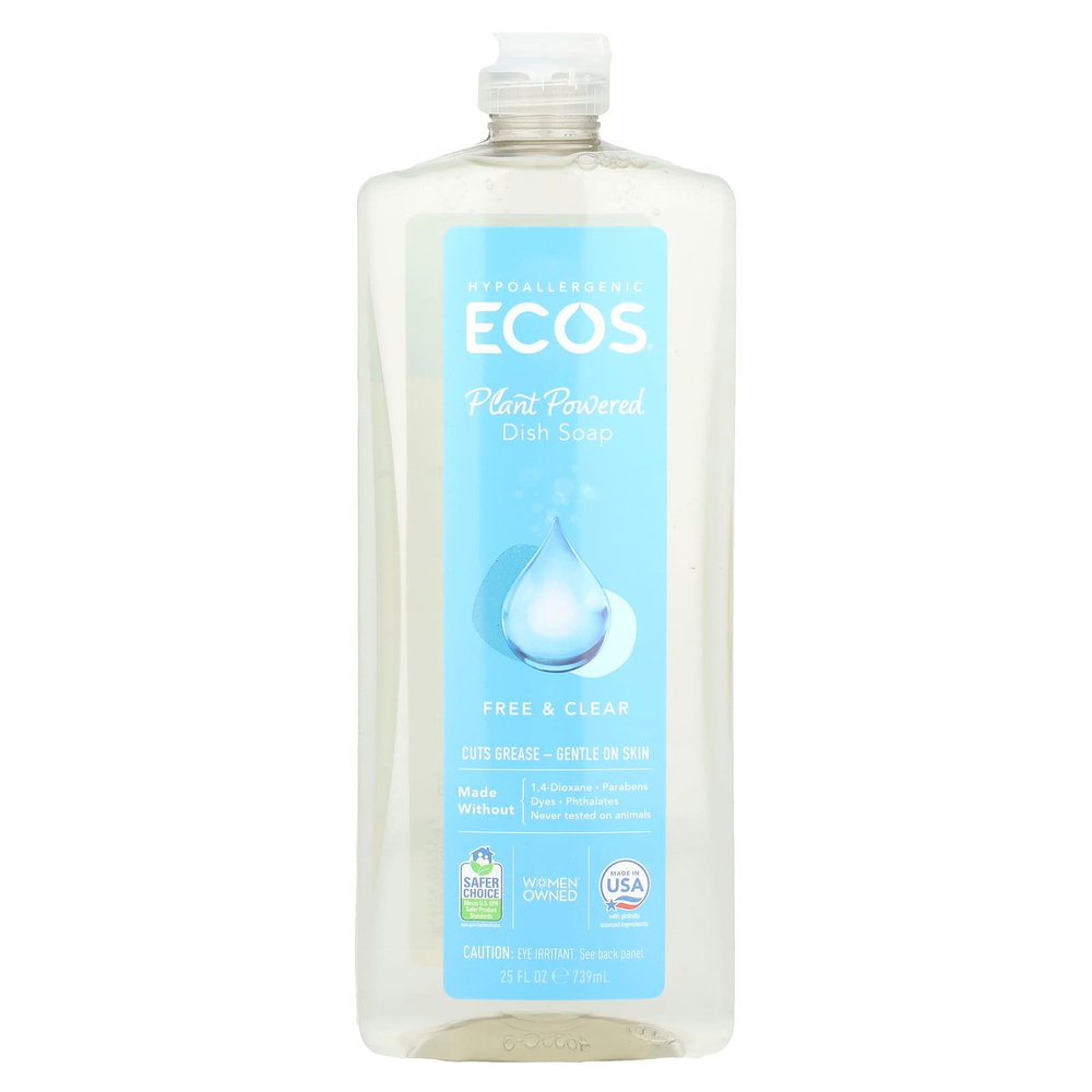 Earth Friendly Products, Ecos®, средство для мытья посуды на растительной основе, Free & Clear, 739 мл (25 жидк. унций)