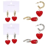 Серьги из гиппоалергенного сплава «АМОР», красное сердце, цвет серебро и золото, 2,5см