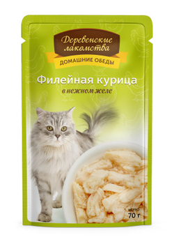 ДЕРЕВЕНСКИЕ ЛАКОМСТВА Пауч для кошек, филейная курица в нежном желе 0,07 кг