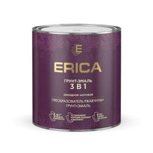 Грунт-эмаль 3в1 по ржавчине Erica матовая черная 2,6кг