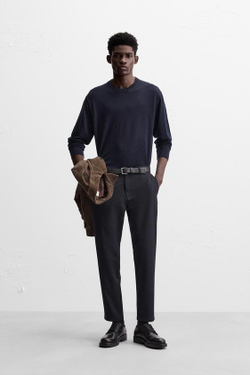 ZARA БРЮКИ КОМФОРТНОЙ ПОСАДКИ ИЗ РЕЛЬЕФНОЙ ТКАНИ, МОРСКОЙ СИНИЙ