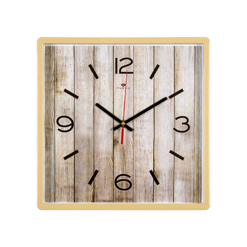 Часы настенные РУБИН  3028-123 квадрат 30х30см, корпус бежевый "Паркет"