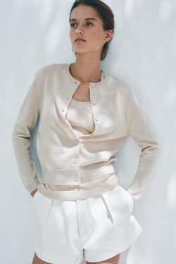 ZARA ОДНОТОННЫЙ КАРДИГАН ИЗ СМЕСОВОЙ ШЕРСТИ, БЕЖЕВЫЙ