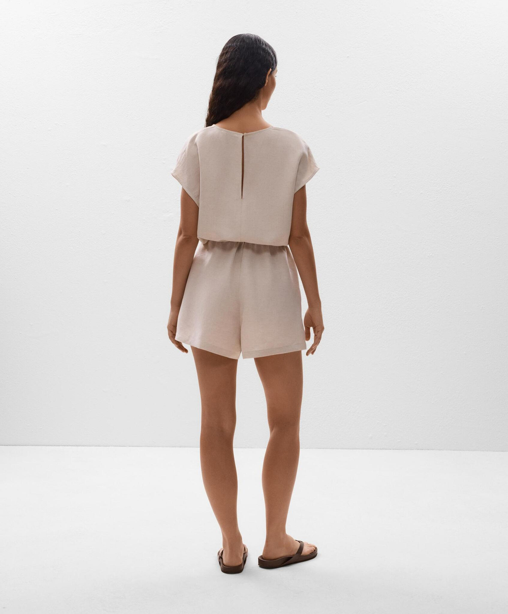 Oysho Короткий комбинезон с запахом из льна, песочный меланж