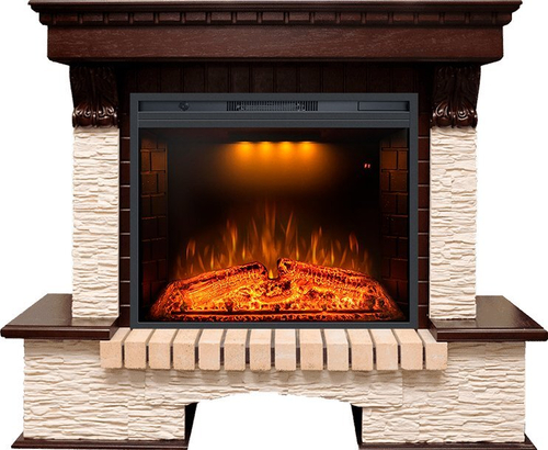 Каминокомплект Pierre Luxe - Темный дуб / Сланец бежевый с очагом Emerald 28
