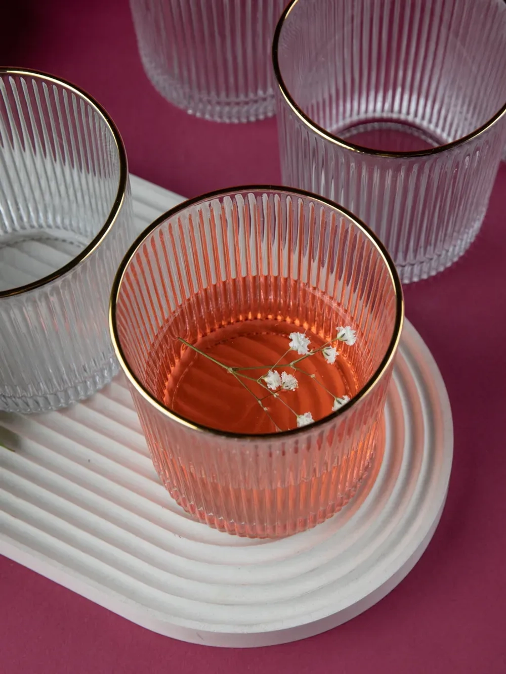 Набор стаканов 6шт с глубокими ребрами и золотой каймой