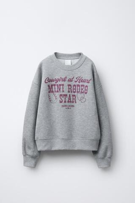 ZARA ТОЛСТОВКА С НАДПИСЬЮ COWGIRL, СЕРЫЙ МЕЛАНЖ