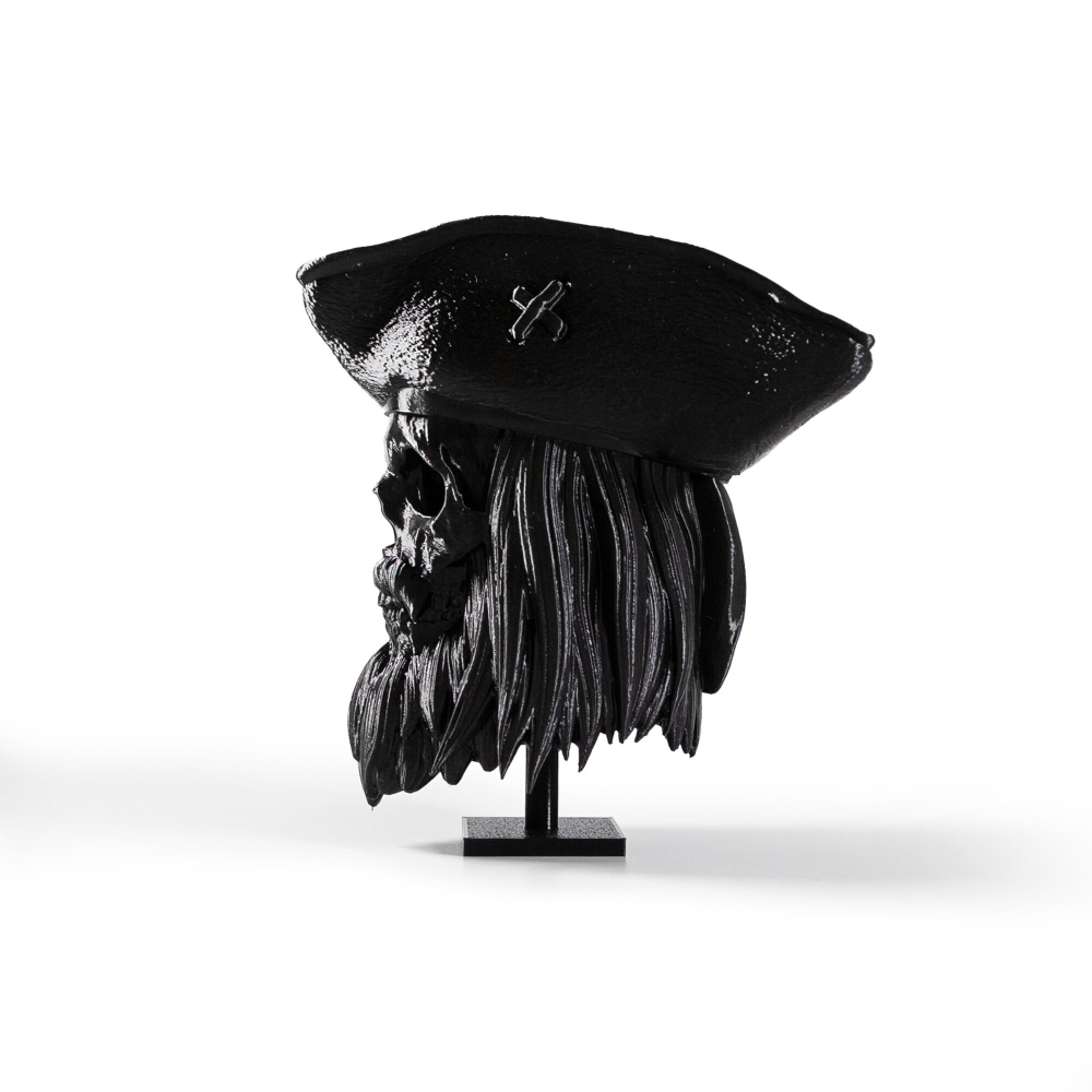 Бородатый череп в пиратской шляпе, фигурка для декора интерьера, арт-объект, 3D печать, черный 14 см.