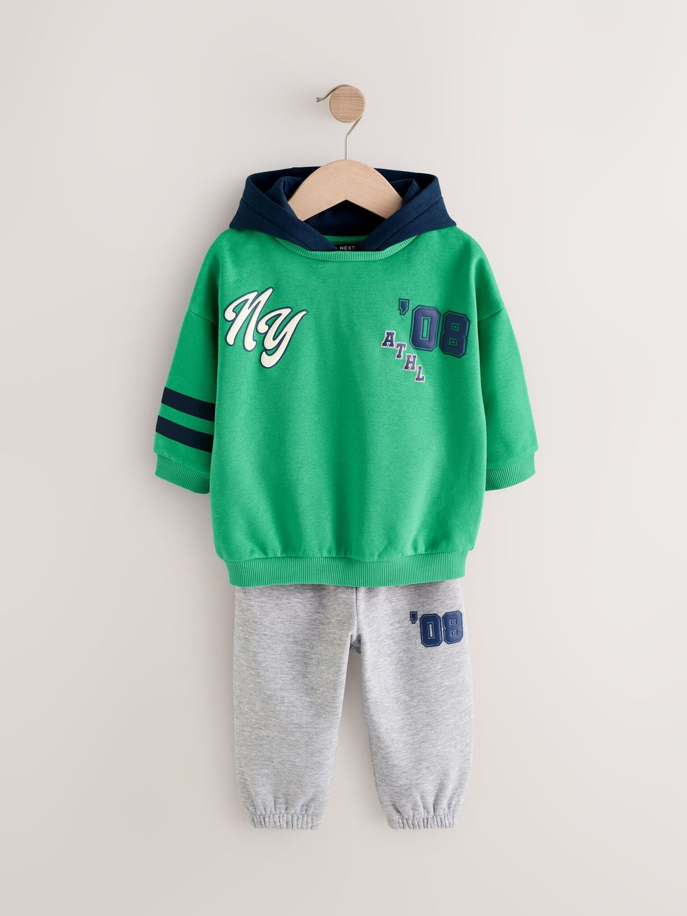 Толстовка с капюшоном и джоггеры в комплекте для мальчика Next E60-681, Зеленый, Серый