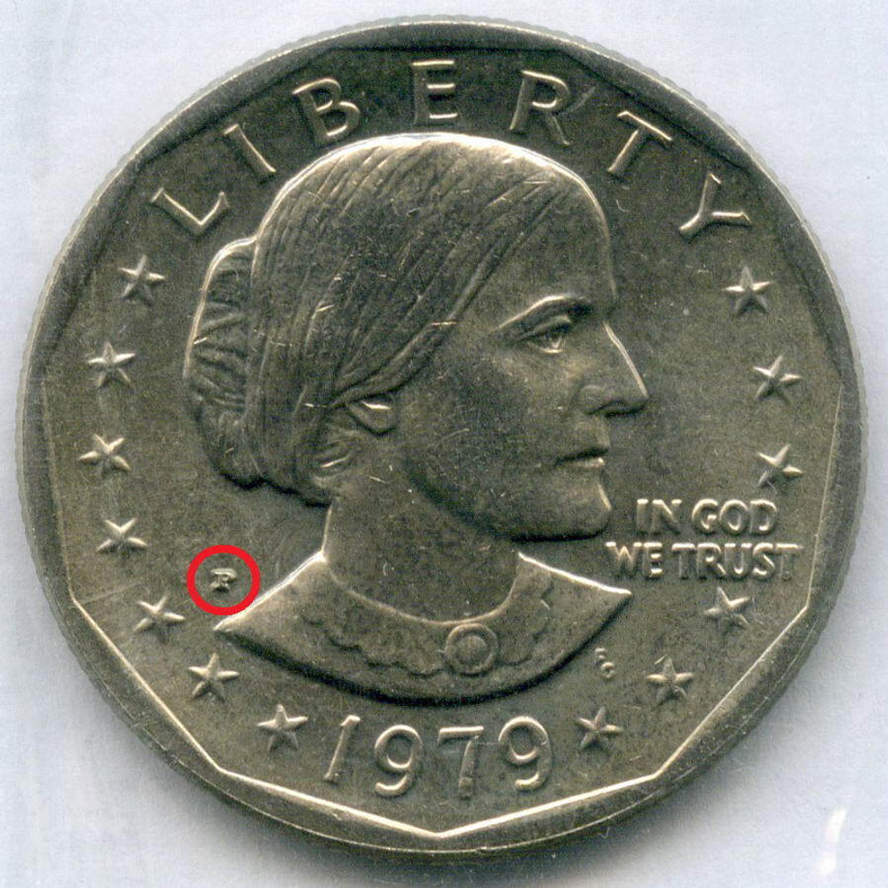 1 доллар 1979 год (P). США. Сьюзен Энтони. Медь с медно-никелевым покрытием, диаметр 26.5 мм в родной запайке