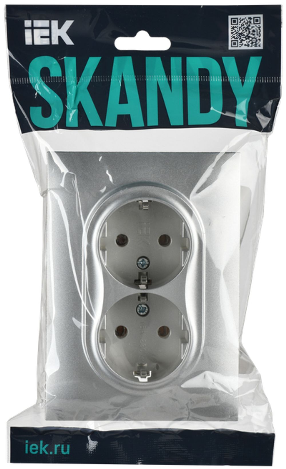 SKANDY Розетка 2-местная с заземлением без защитных шторок 16А в сборе SK-R08S серебряный IEK