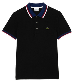 Мужское теннисное поло Lacoste Regular Fit Stretch Cotton Piqué Contrast Collar Polo Shirt - черный