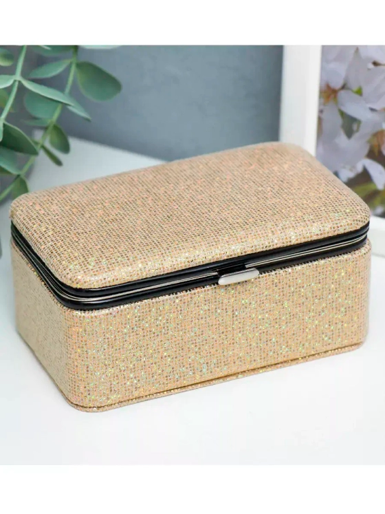 Шкатулка кожзам для украшений Мелкие квадратики золото
