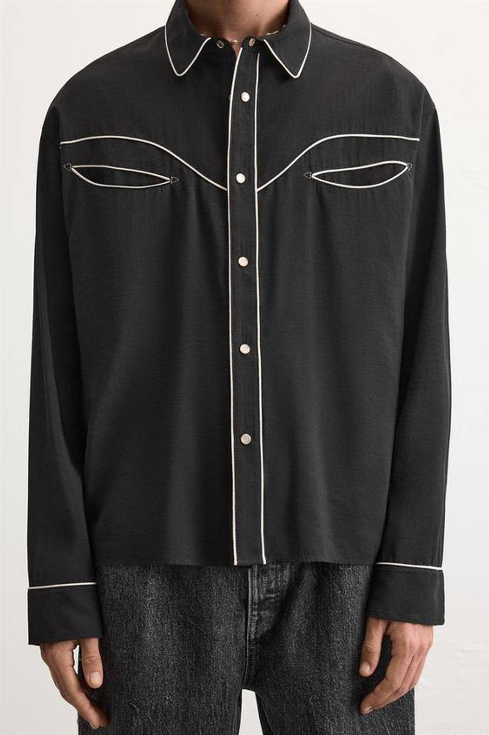 ZARA РУБАШКА С КОНТРАСТНЫМИ КАНТАМИ, ЧЕРНЫЙ