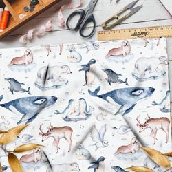 Ткань таффета животный мир севера