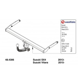 Фаркоп Westfalia 341024600001 Suzuki Vitara, SX4 2013-(паспорт и сертификат в комплекте)(без электрики)
