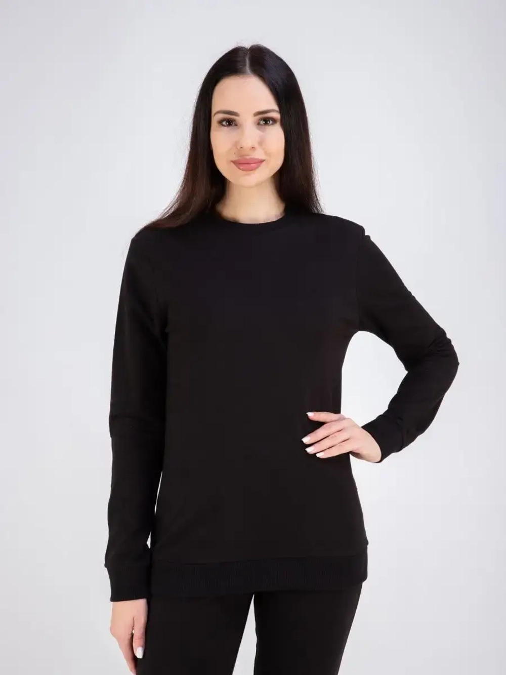 Свитшот без начеса и капюшона однотонный стильный, хлопок