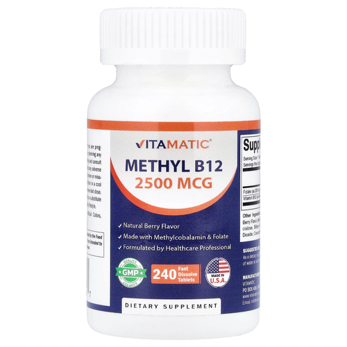 Vitamatic, метил B12, натуральные ягоды, 240 быстрорастворимых таблеток