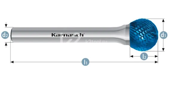 Борфреза твердосплавная Karnasch форма D, 2х1,8х3х38 мм, насечка HP-4, покрытие Blue-Tec, арт. 11.5032-020