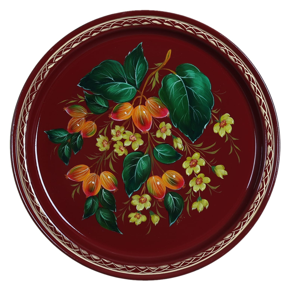 Жостовский поднос декоративный, размер 22 см (A5), металлический