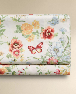 Zara Home - Атласная простыня с цветочным принтом, белый, 290x280 см