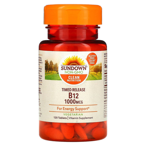 Sundown Naturals, витамин B12 с замедленным высвобождением, 1000 мкг, 120 таблеток