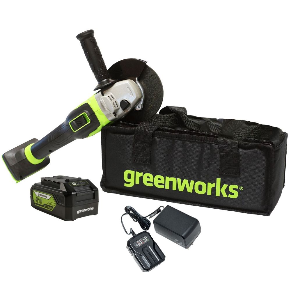 Угловая шлифовальная машина, аккумуляторная Greenworks GD24AGK4 Арт. 3200207UB, 24V, бесщеточная, c 1хАКБ 4 Ач и ЗУ