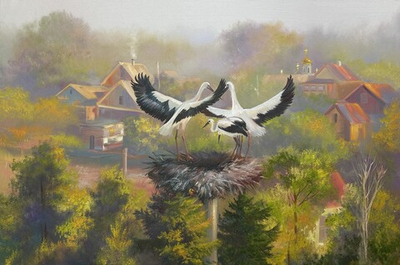 Пейзаж с аистами