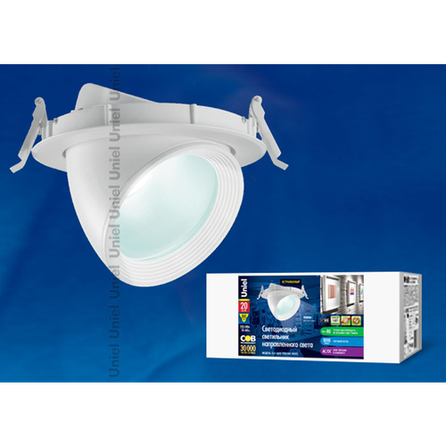 ULK-M01E-20W/NW WHITE Светильник светодиодный направленного света. Мощность — 20 Вт. Световой поток — 1090 Лм. Цвет свечения — белый. Степень защиты I