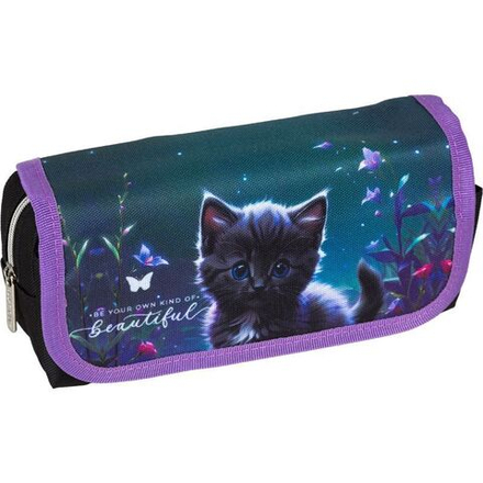 Пенал-косметичка (205*95*70) молния, кожзам Beautiful Cat", наружн.карман,створка на липучке