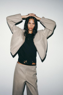 ZARA БРЮКИ С ВЫСОКОЙ ПОСАДКОЙ ИЗ МЯГКОЙ ТКАНИ, СЕРО-КОРИЧНЕВЫЙ