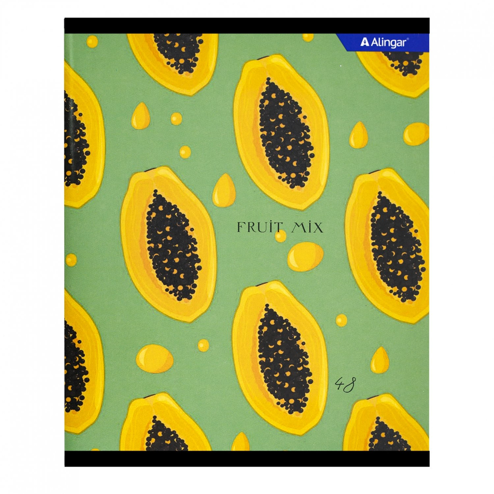 Тетрадь 48л., А5, клетка, Alingar "Экзотические фрукты", скрепка, мелованный картон (стандарт), выб УФ лак, блок офсет, 4 дизайна в пленке т/у