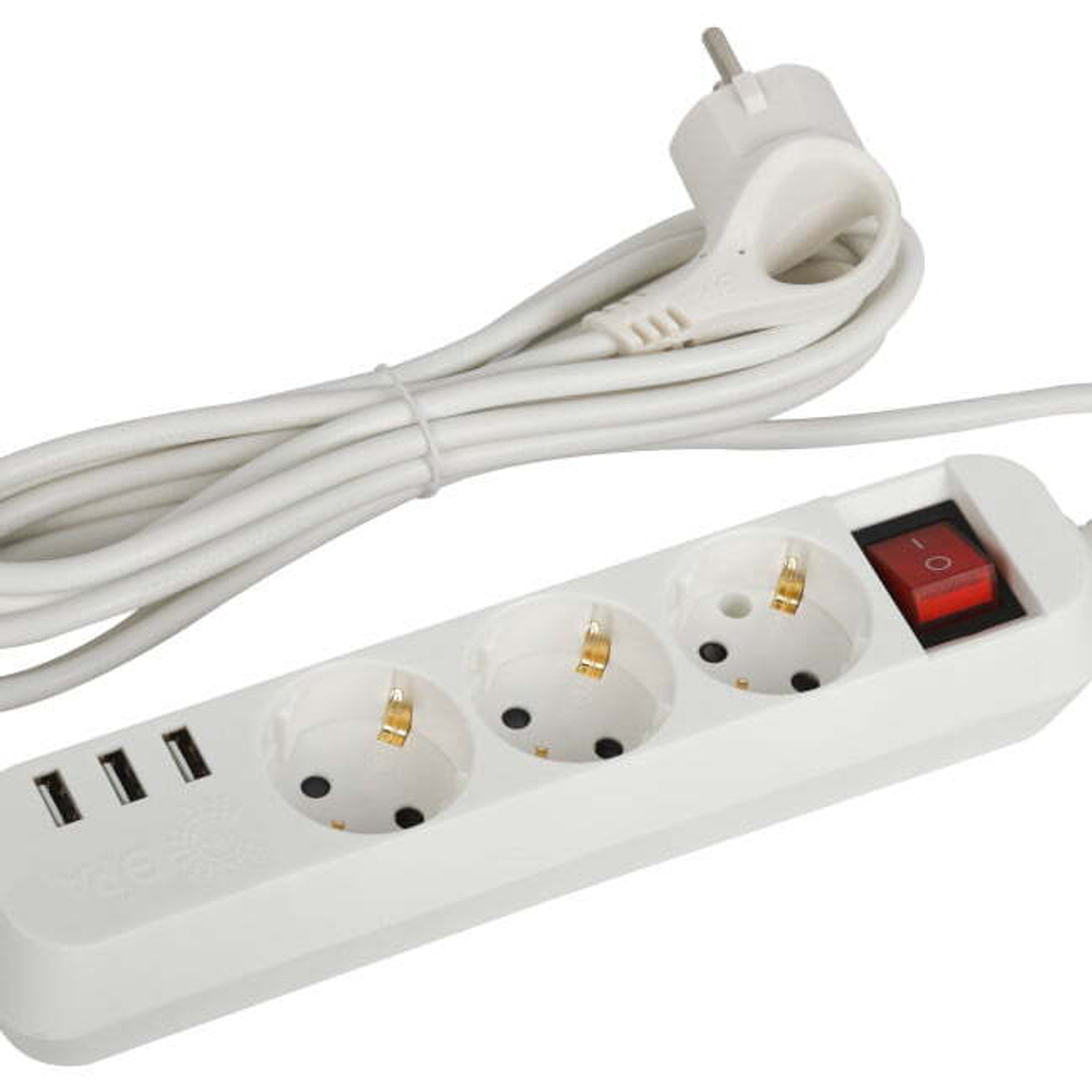 UDL-16-350-ES Удлинитель электрический ЭРА UDL-16-350-ES Greenline 3 розетки с заземлением с выключа