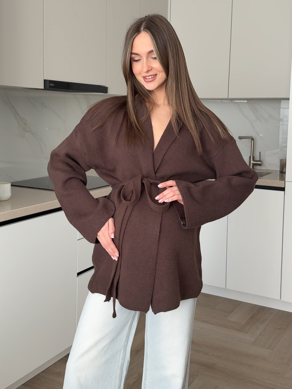 Кардиган вязаный, короткий, с поясом