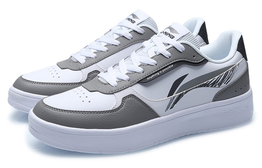 LiNing Li Ning Duda casual all-match white shoes, non-slip, wear-resistant, breathable, increased low-top sneakers, white gray