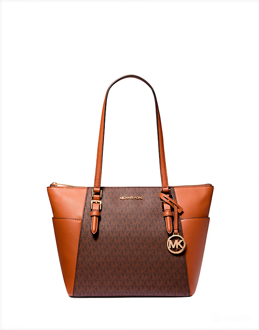 Шоппер Michael Kors Charlotte Large Logo and Leather Top-Zip | Коричневый с песочным