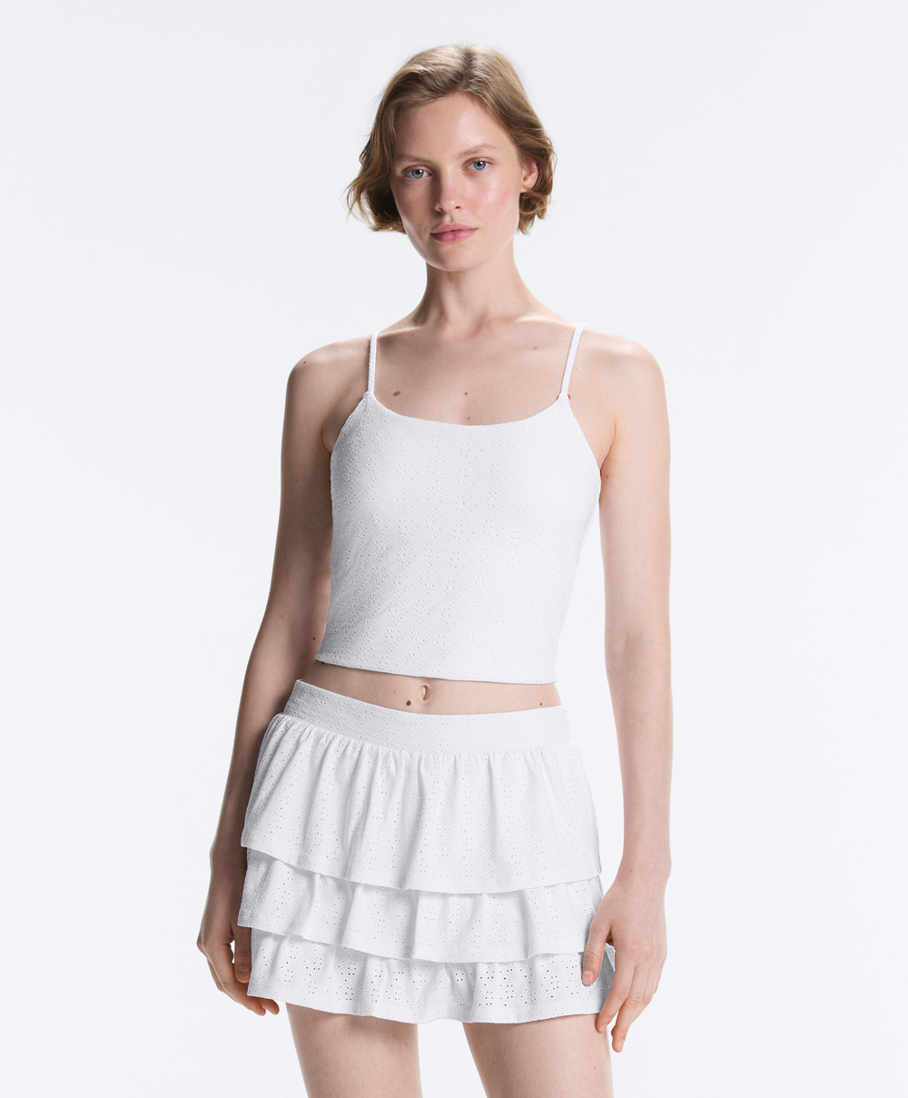 Oysho Топ Comfortlux с вышивкой, белый