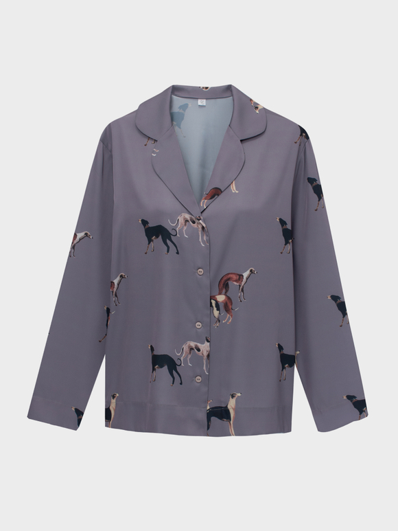 Шелковая блуза с борзыми серебро