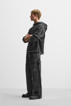 ZARA ХУДИ С ПРИНТОМ С ЭФФЕКТОМ ПОТЕРТОСТИ, ТЕМНЫЙ АНТРАЦИТ