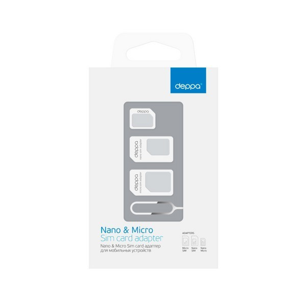 Адаптер Nano &amp; Micro Sim card &amp; игла Deppa D-74000 Белый