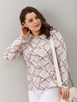 Лонгслив ЛНкл-081/бежевый-абстракциялинии