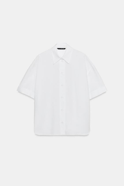 ZARA РУБАШКА ОВЕРСАЙЗ ИЗ ПОПЛИНА, БЕЛЫЙ