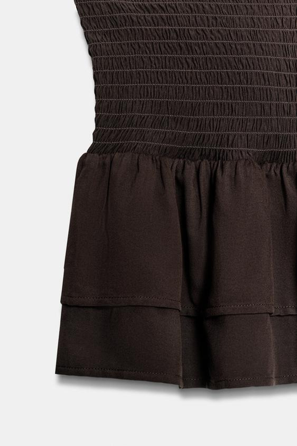 ZARA ЮБКА-ШОРТЫ С ЖАТКОЙ И ВОЛАНАМИ, КОРИЧНЕВЫЙ